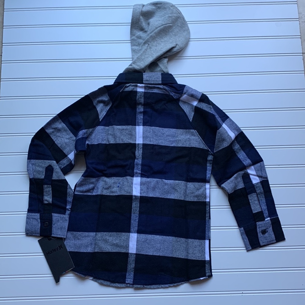 HURLEY fleece Hooded check print Shacket.  Boy’s 6US - Picture 4 of 9